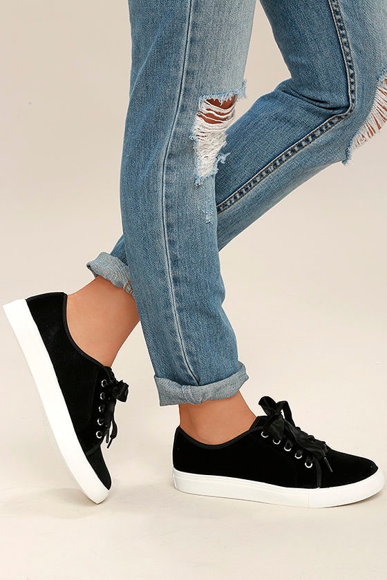 Buy online Black Velvet Laceup Sneakers from Sports Shoes & Sneakers for  Women by Addons for ₹1499 at 50% off | 2024 Limeroad.com